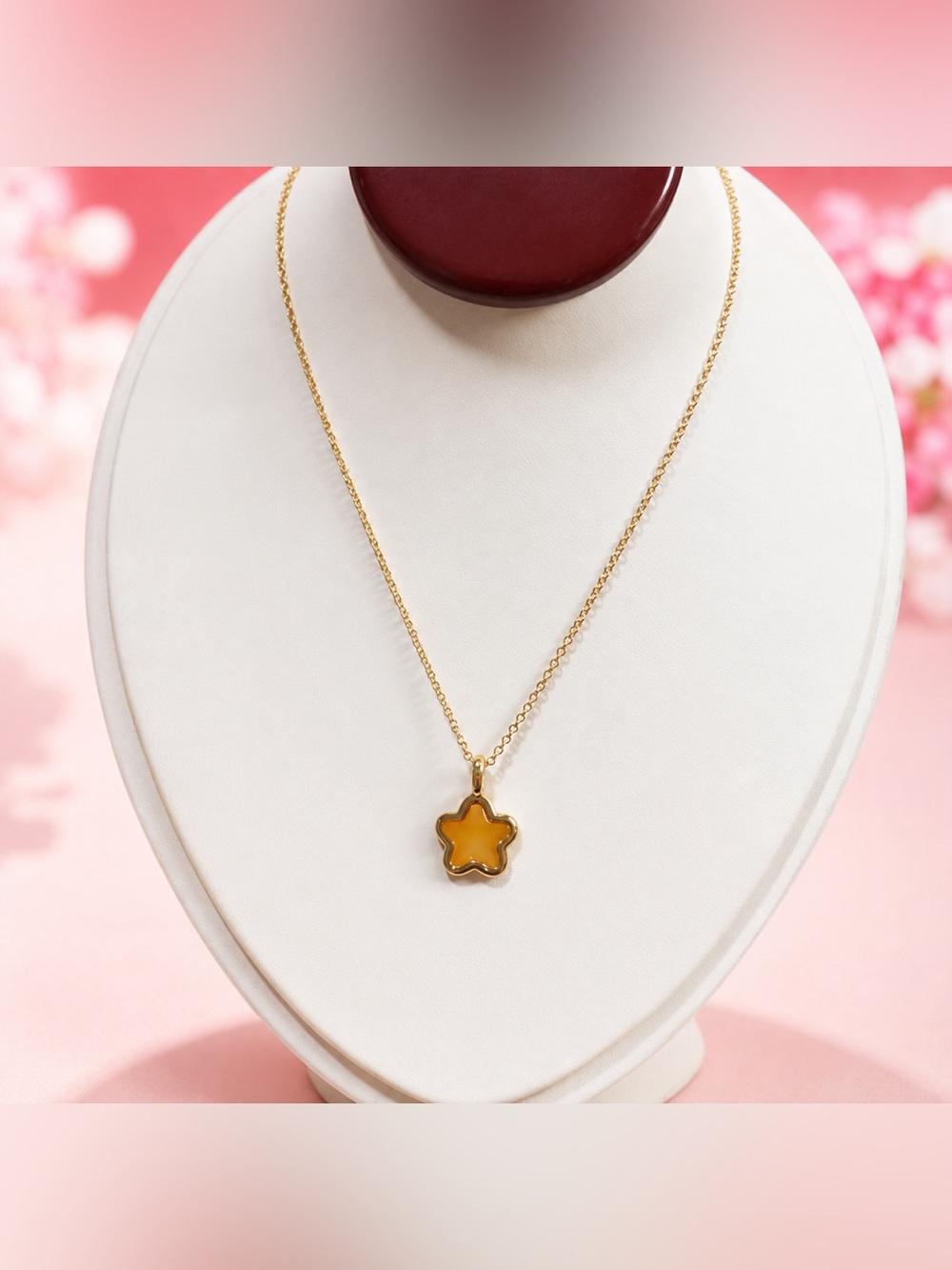 Gregal necklace in silver vermeil and a flower motif orange enamel 925 - Picture 3 of 4